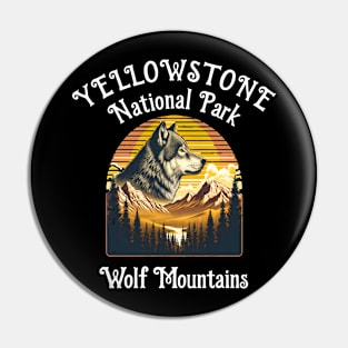 Majestic Wolf Amidst Mountain Peaks Pin