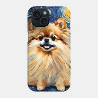 Pomeranian Dog Breed Painting in a Van Gogh Starry Night Art Style Phone Case