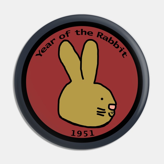 Year of the Rabbit 1951 Bunny Portrait Pin by ellenhenryart