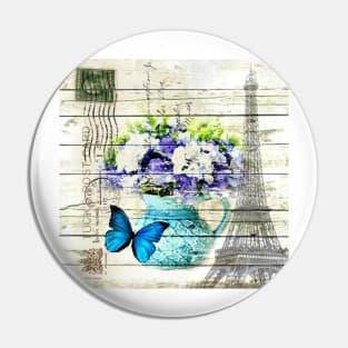 shabby chic blue butterfly flowers vintage paris eiffel tower Pin