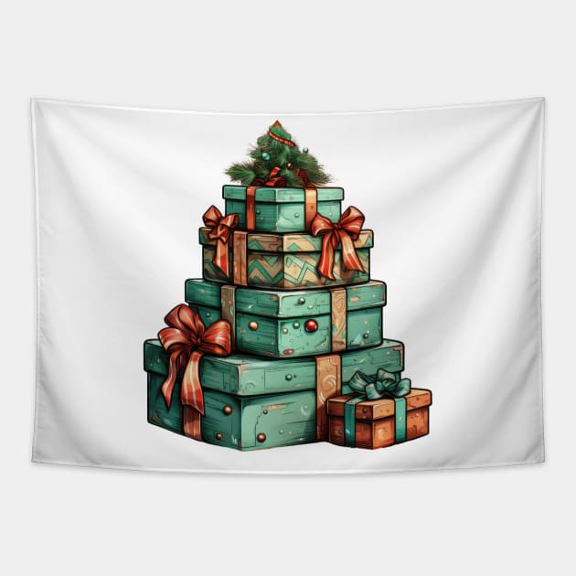 Whimsical Green Christmas Gifts Tapestry by Chromatic Fusion Studio