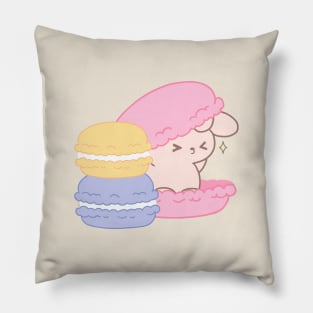 Adorable Bunny Rabbit Nestled Inside a Giant Macaroon - A Sweet Fantasy! Pillow