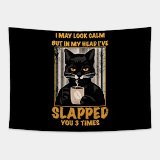 Black Cat drink coffee I May Look Calm But I've Tapestry