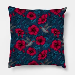 Night tropical garden in blue and red Pillow