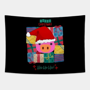 cute pig in santa hat Tapestry