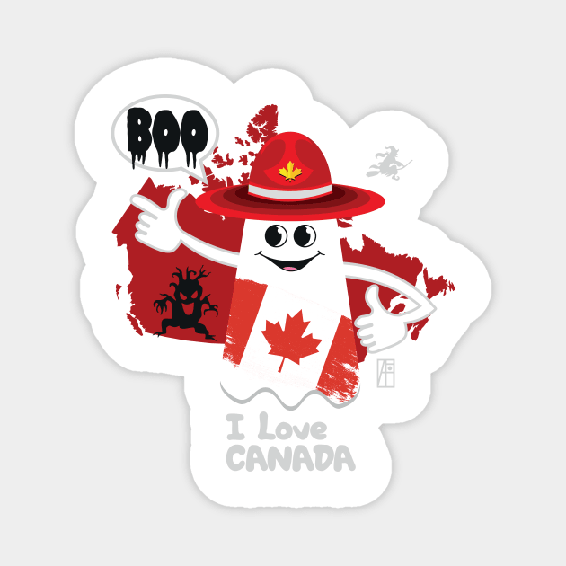 BOO GHOST with Canadian flag "I love Canada" - cute Halloween Magnet by ArtProjectShop