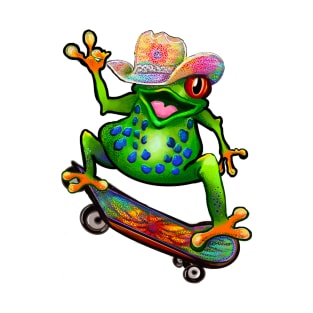 Frog - Peace sign tie dye Kawaii Froggy Skateboarding Cute Frog Texas cowboy hat Funny toad toads amphibian tadpole Green Red eyed tree frogs rain forest Lizard dragon zoology gift frog T-Shirt