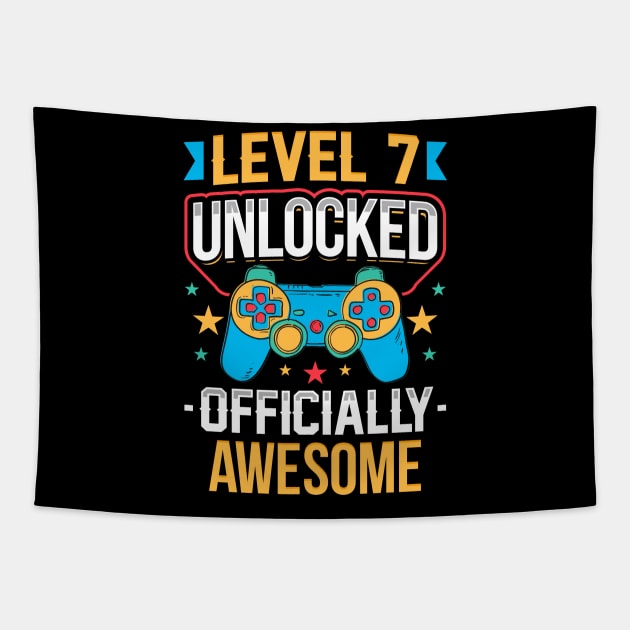 Level 7 Unlocked Officially Awesome 7th Birthday Tapestry by aneisha