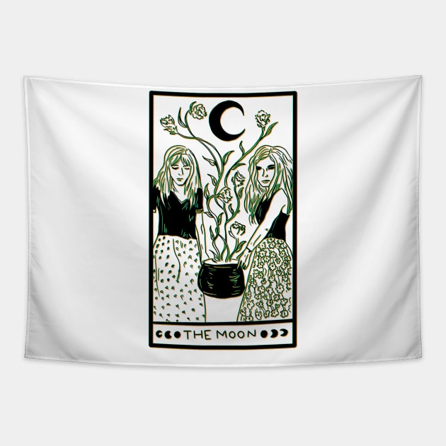 Midnight Margarita Moon - tarot card 3D effect black line Tapestry by TheDoodlemancer