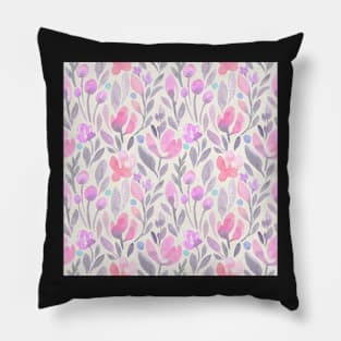 Pink, Purple, Watercolor, Floral Pillow