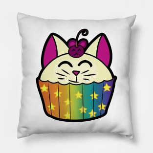 Catcake With Mouse-Cherry - Rainbow Pillow