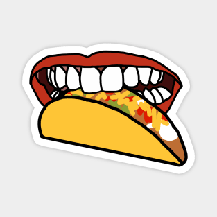 Food For Mouth With Red Lips and White Teeth Eating Taco Magnet