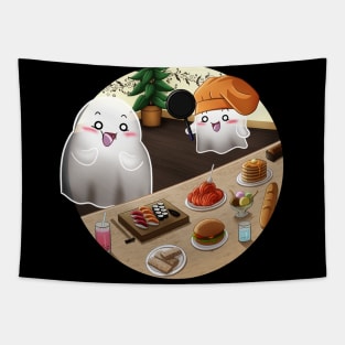 Kawaii Ghosts - A Chef cook a delicious buffet Tapestry