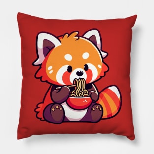 cute red panda eating noodle Pillow