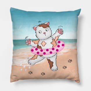 Cat Is Having Vacation At Beach Pillow