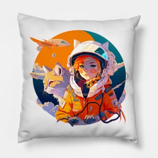 Cosmic girl and cat Pillow