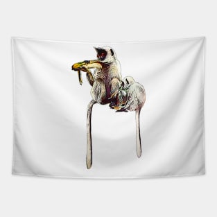 Mother monkey and little monkey eating banana Tapestry