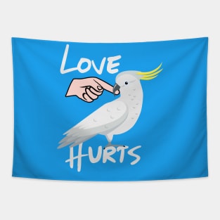 Love Hurts Cockatoo Parrot Biting Finger Tapestry