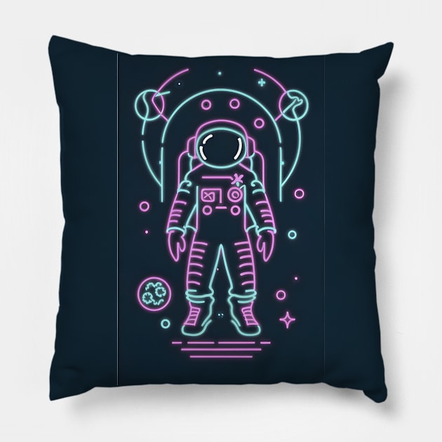 Neon astronaut drawing Pillow by Spaceboyishere