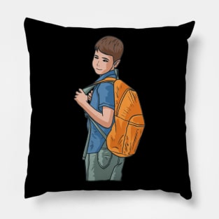 School Kid Wearing Backpack Pillow