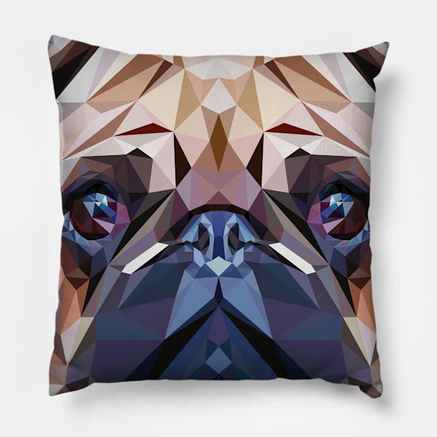 Funny Pug Polygon Dog Head Pet Gift Pillow by MaveriKDALLAS