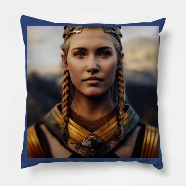 Viking Shield Maiden Pillow by Grassroots Green