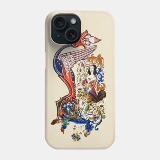 WEIRD MEDIEVAL BESTIARY Dragon and Spinning Harpy Among Flowers Phone Case