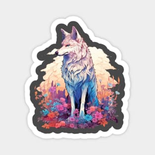 Colorful Wolf With Flowers Magnet