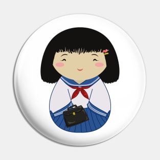 Kokeshi School Girl Pin