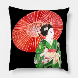 Red parasol geisha Pillow