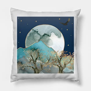 Full Moon and Mountains Pillow