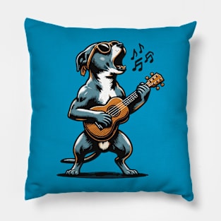 Dog Playing Guitar Sing Staffordshire Terrier Staffie Funny Pillow