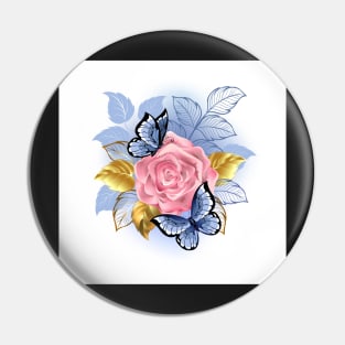 Pink Roses with Butterflies Pin