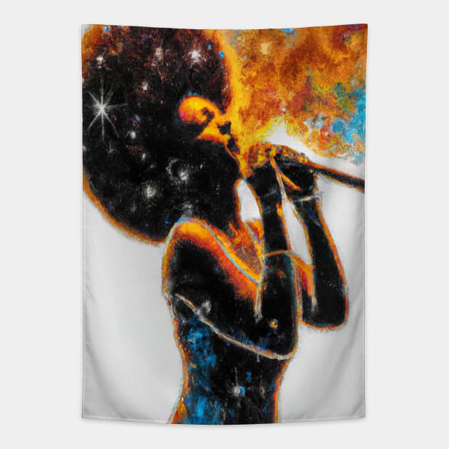 Cosmic Girl (With Background) Tapestry by My Paperless Canvas