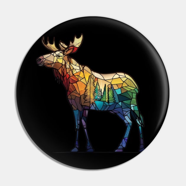 Moose Animal Portrait Stained Glass Wildlife Outdoors Adventure Pin by Cubebox