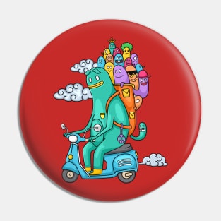 funny monster doodle riding motorcycle Pin