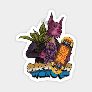 Crazy Dog with Plant and Skateboard Magnet