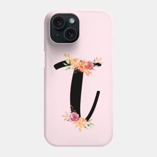 Letter T With Watercolor Floral Wreath Phone Case