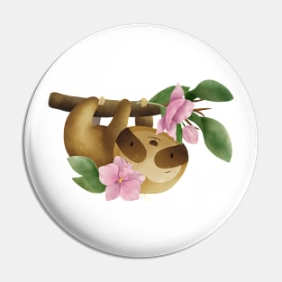 Cute Sloth hanging with orchid flowers Pin