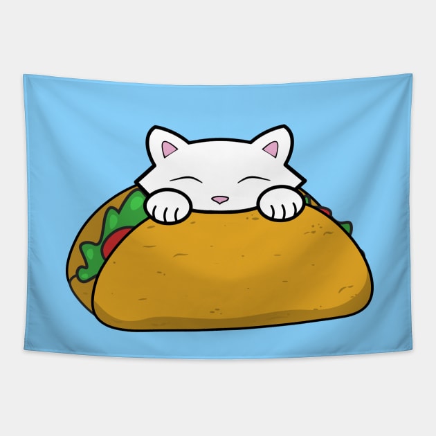 Cute cat eating tacos Tapestry by Purrfect