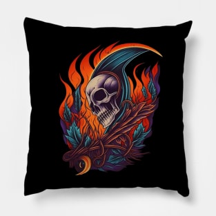 Skull in Fire Pillow