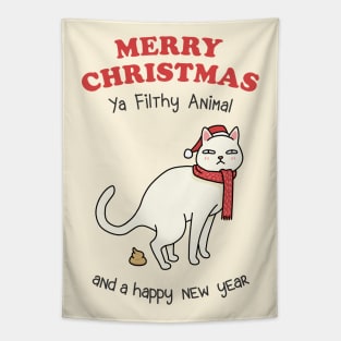 Merry Christmas Ya Filthy Animal White Cat Tapestry