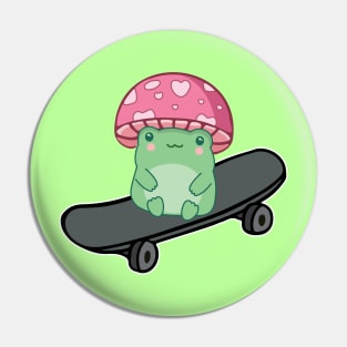 Kawaii Frog On Skateboard With Mushroom Hat Pin