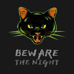 Distressed Retro 90s Black Cat Beware the Night T-Shirt