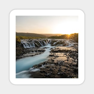 Beatiful Waterfall in Iceland with Midnight Sunset Magnet