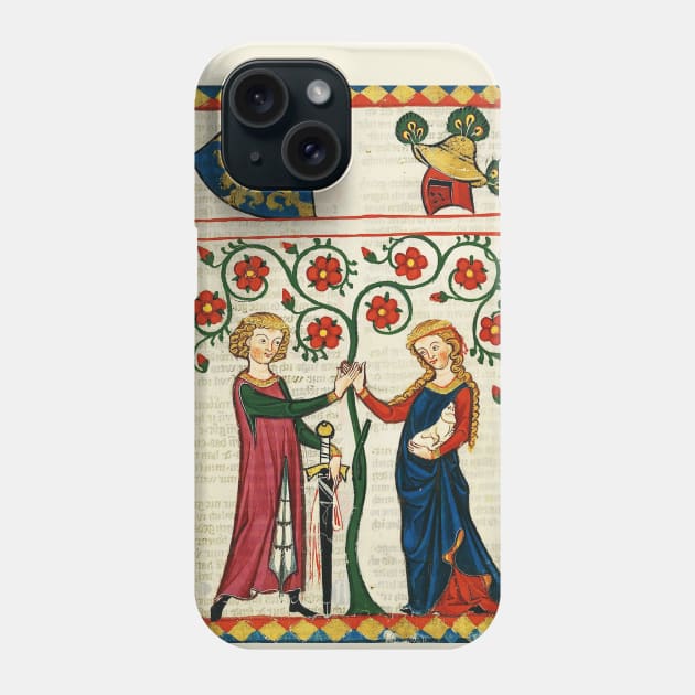 GERMAN POET WITH HIS BELOVED LADY ,MEDIEVAL MINIATURE WITH WILD ROSES Phone Case by BulganLumini