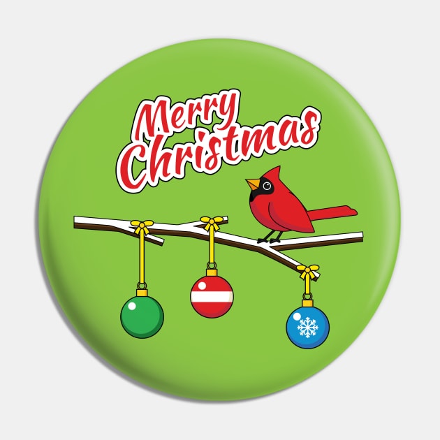 Red Cardinal on Christmas Bare Branch - Merry Christmas Pin by BirdAtWork