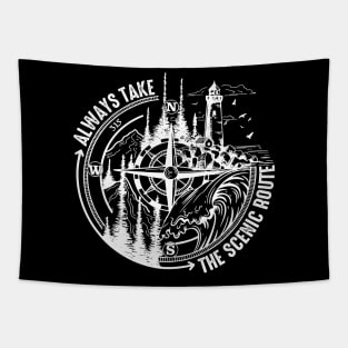 Always Take The Scenic Route Funny Adventure Hiking Camping Tapestry