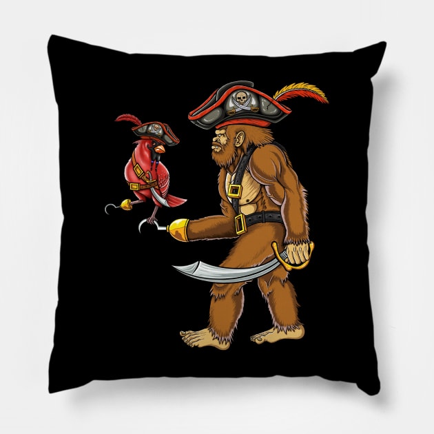 Bigfoot and red cardinal bird pirate Pillow by Artardishop