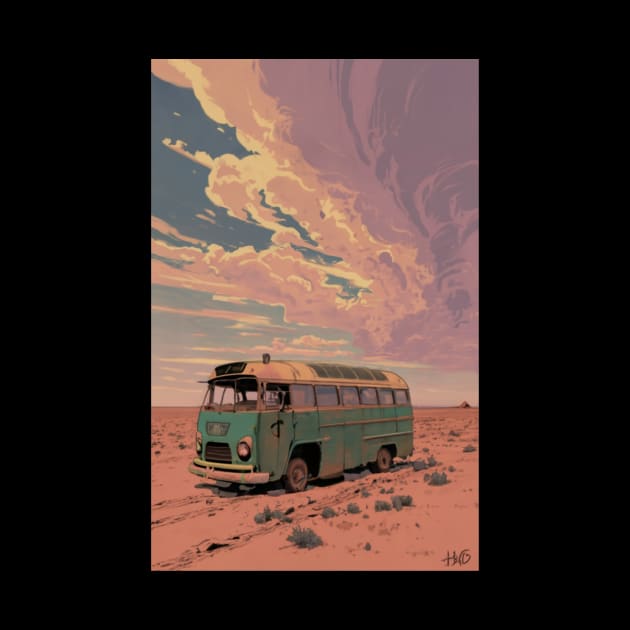 A broken down bus in the desert by TshirtMA